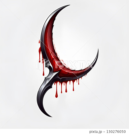Fierce demonic crescent blade dripping with blood evokes power and danger for fantasy game or horror concept Fierce demonic crescent blade dripping with blood evokes power and danger for fantasy game or horror concept 130276050