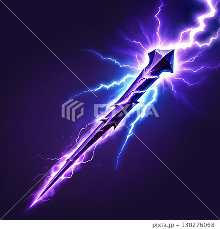 Unleash raw power with a stunning electric purple sword crackling with intense lightning energy, perfect for fantasy gaming visuals. 130276068