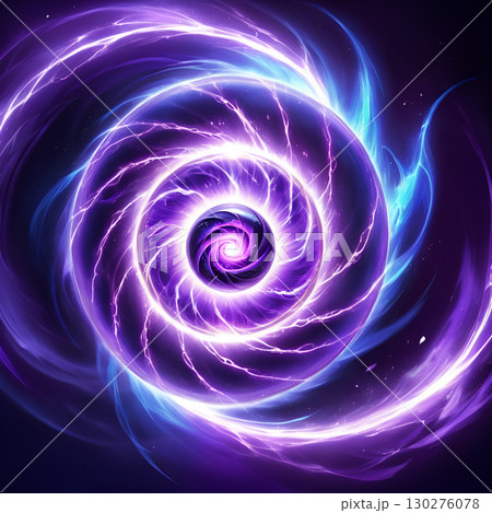Experience the dynamic energy of a cosmic vortex with swirling purple and blue light creating a powerful, mesmerizing visual effect. 130276078