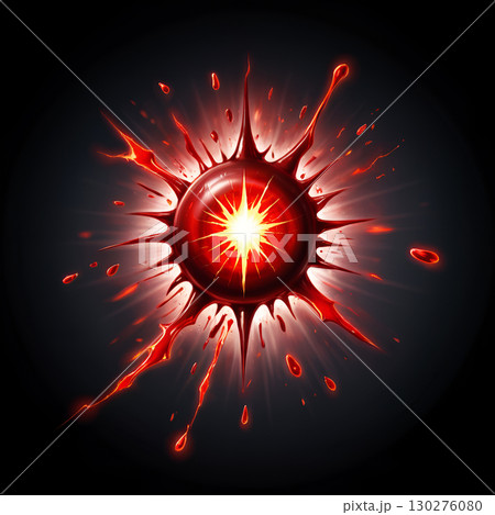 Explosive red abstract energy burst with bright light radiating outwards, symbolizing power and dynamism 130276080