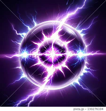 Dynamic energy sphere crackling with vibrant purple lightning, a powerful display of raw force and futuristic power 130276104