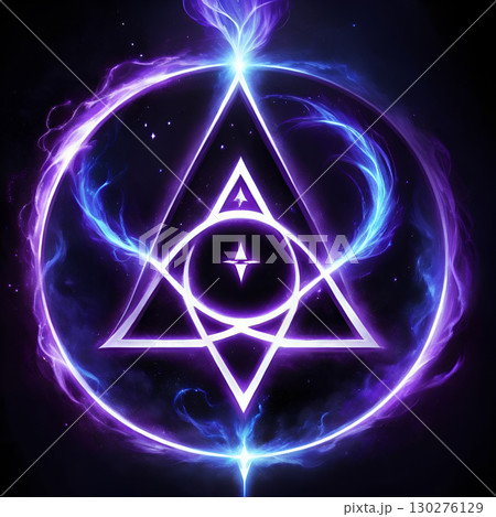 Discover ethereal mystic energy with a glowing sacred geometry symbol radiating cosmic power and spiritual enlightenment. 130276129