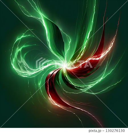 Captivating abstract energy burst with vibrant green and red light trails swirling dynamically 130276130