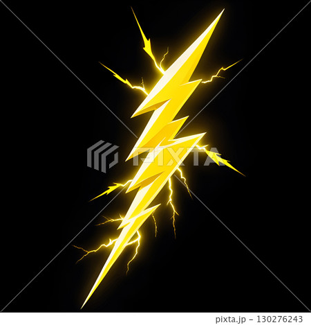 Dynamic yellow lightning bolt strikes with vibrant energy against a stark black background, symbolizing power and speed Dynamic yellow lightning bolt strikes with vibrant energy against a stark black background, symbolizing power and speed 130276243