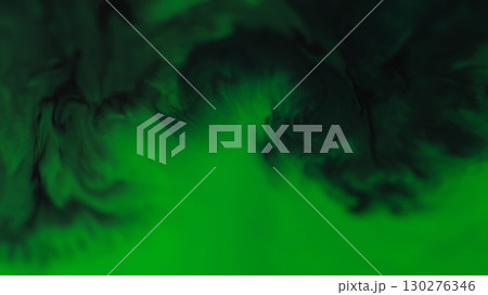 Ink spill. Acrylic pigment. Defocused dark black stains spreading on green color chemical particles on abstract creative background. Ink spill. Acrylic pigment. Defocused dark black stains spreading on green color chemical particles on abstract creative background. 130276346