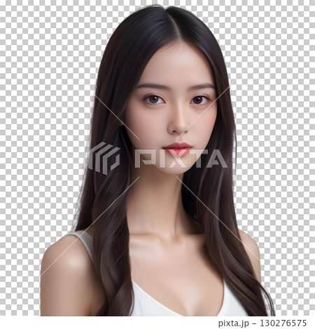 長直黑髮的日本模特兒(透明背景) 長直黑髮的日本模特兒(透明背景) 130276575