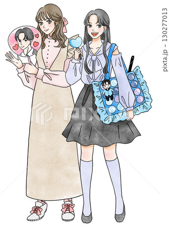 推し活をする女の子二人の全身イラスト 130277013