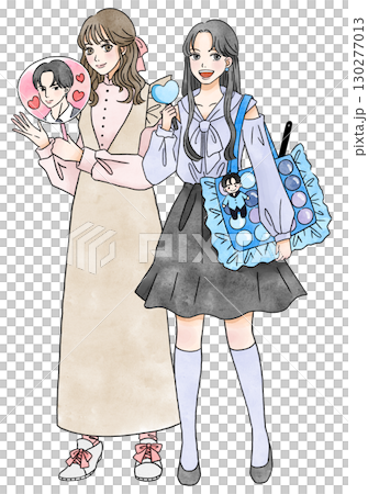 推し活をする女の子二人の全身イラスト 130277013