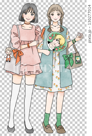 Full-body illustration of two girls doing their favorite activities Full-body illustration of two girls doing their favorite activities 130277014