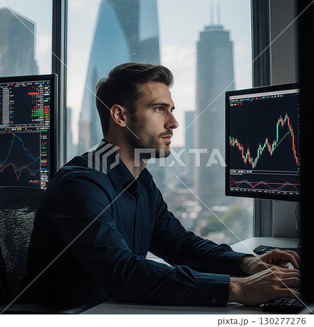 暗号通貨・株式・為替のトレーディングを一生懸命にする敏腕トレーダー 130277276