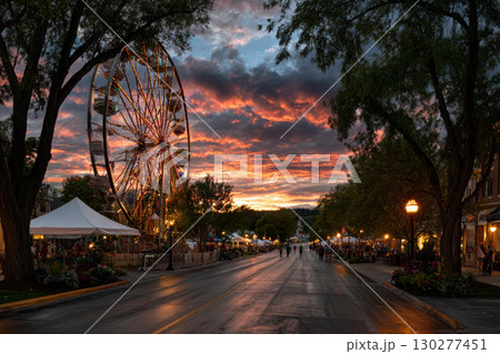 Summer carnival: glowing Ferris wheel and bright colors! 130277451