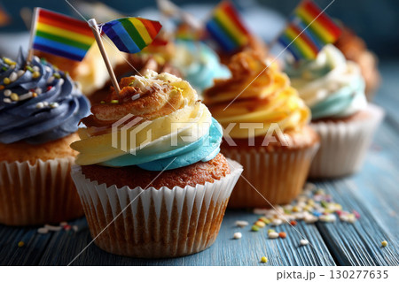 Discover vibrant pride-themed cupcakes adorned with flags 130277635
