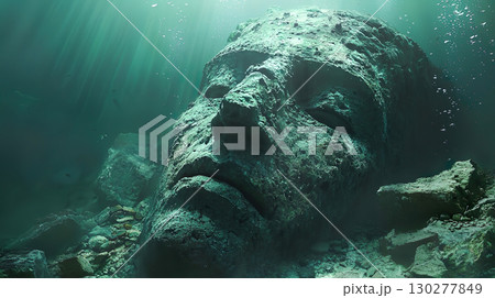 海に沈む古代遺跡の石像の顔のイメージ 海に沈む古代遺跡の石像の顔のイメージ 130277849