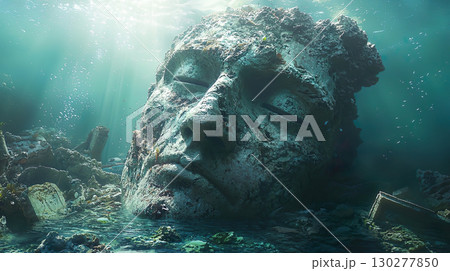 海に沈む古代遺跡の石像の顔のイメージ 海に沈む古代遺跡の石像の顔のイメージ 130277850