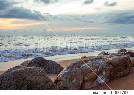 The seashore in Thailand. Khao Lak Island. The sea with rocks in the foreground 130277880