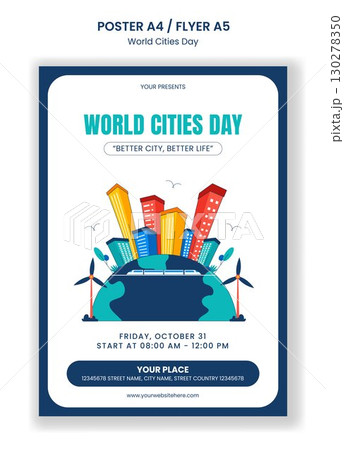Flat Cartoon Hand Drawn Vector Template for World Cities Day Social Media Flyer Illustration 130278350