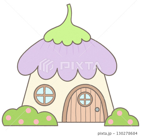 Hand drawn magic fairy forest cute flower house 130278684