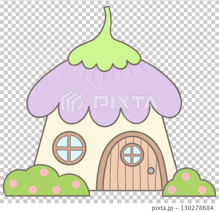 Hand drawn magic fairy forest cute flower house 130278684