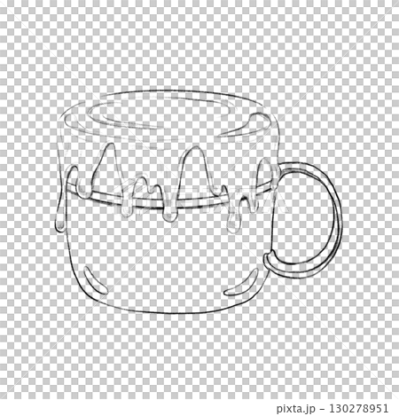 Isolated mug overflowing liquid pencil sketch 130278951