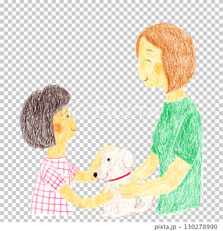 犬を可愛がる母娘 130278990