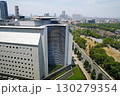 大阪市　大阪府警察本部本庁舎と大阪城の西外堀（大阪歴史博物館から北方向、拡大）（夏） 130279354