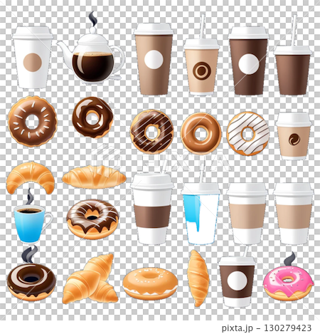 咖啡館桌上擺放的咖啡和咖啡插圖 咖啡館桌上擺放的咖啡和咖啡插圖 130279423