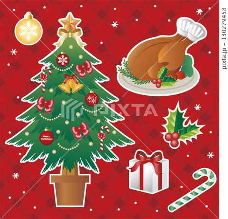 christmas クリスマス クリスマスツリー ローストチキン パーティー 料理 イラスト素材 christmas クリスマス クリスマスツリー ローストチキン パーティー 料理 イラスト素材 130279458