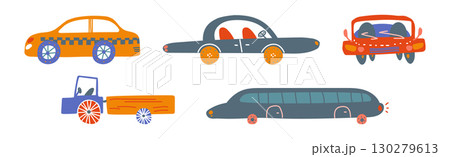 Cute City Transport and Urban Traffic Vector Set 130279613