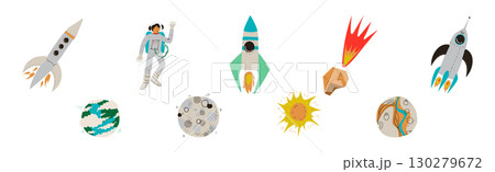 Outer Space and Universe Exploration Object and Element Vector Set 130279672