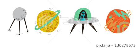 Outer Space and Universe Exploration Object and Element Vector Set 130279673