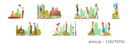 People Character Walk and Stroll in Park Vector Set 130279702