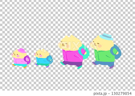 家庭-可愛的貓享受徒步旅行-手繪插圖 130279854