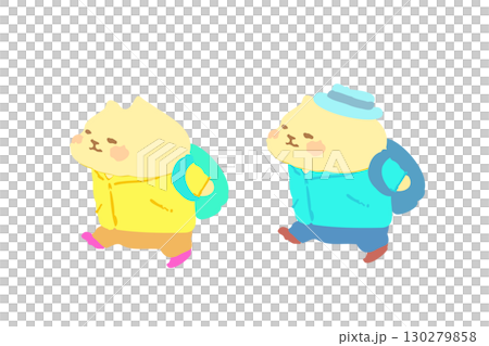 ハイキングを楽しむかわいい猫 手描きイラスト素材 ハイキングを楽しむかわいい猫 手描きイラスト素材 130279858