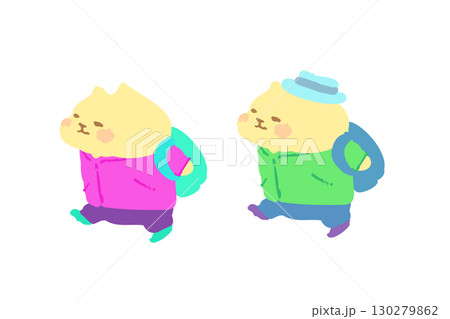 ハイキングを楽しむかわいい猫　手描きイラスト素材 130279862