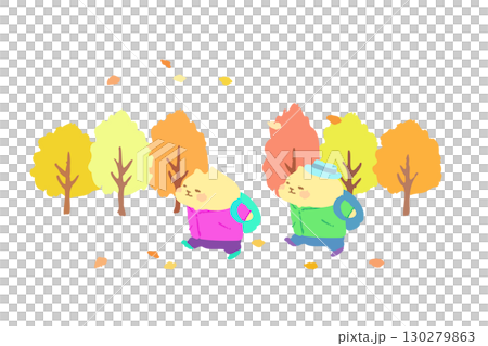 Cute cat enjoying an autumn hike - hand-drawn illustration 130279863