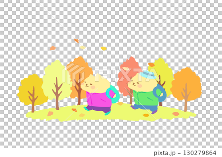 可愛的貓咪享受秋季健行 — — 手繪插圖 130279864