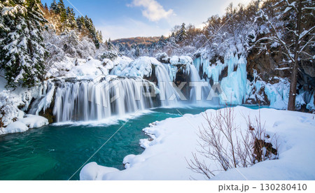 雪　滝　生成AI　背景　 130280410