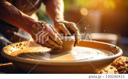 陶芸　轆轤　生成AI　背景　 130280411