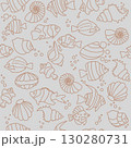 Tropical fishes, shells lineart seamless pattern. Cute funny underwater characters 130280731