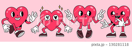 Cartoon groovy heart characters Cartoon groovy heart characters 130281118
