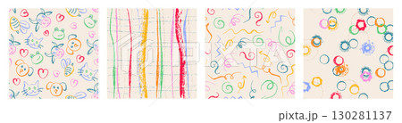 Kid rainbow school seamless patterns set 130281137