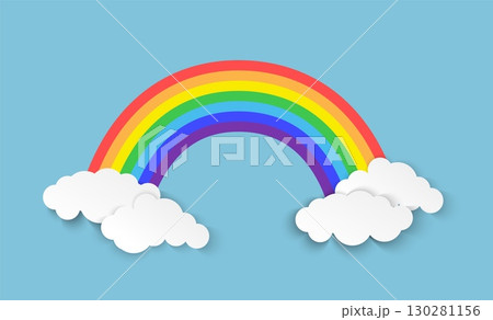 Colorful paper rainbow with clouds origami style vector design perfect for kids room wallpaper baby nursery craft magical playful background. 130281156