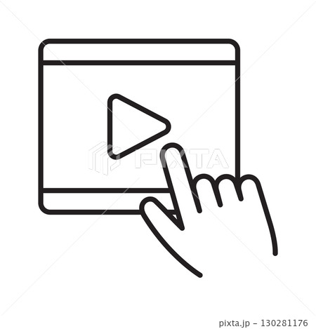 Hand Pressing Play Button on a Screen. Online Streaming and Content Interaction. 130281176