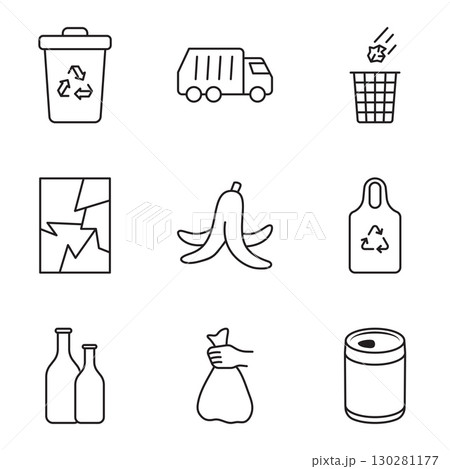 Collection of Ecology Outline Icons. Waste Management and Recycling Process. 130281177