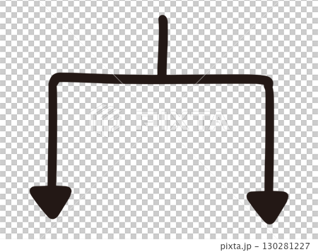 Hand-drawn black arrows pointing downwards and branching left and right 130281227