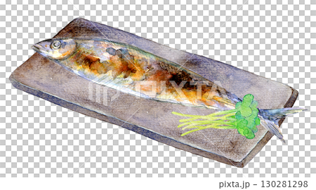水彩イラスト　手描きイラスト　旬の秋刀魚 130281298