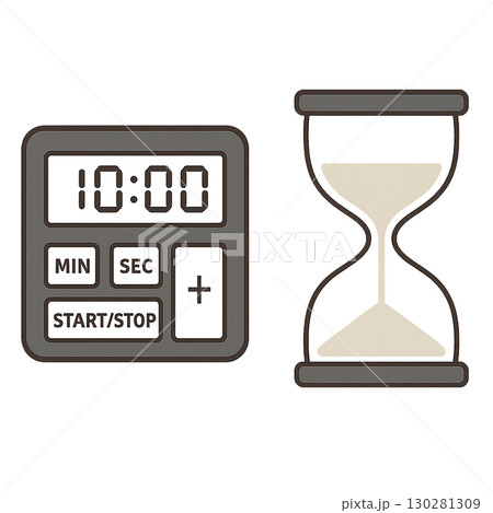 ストップウォッチと砂時計のシンプルイラスト(PNG切り抜き) ストップウォッチと砂時計のシンプルイラスト(PNG切り抜き) 130281309