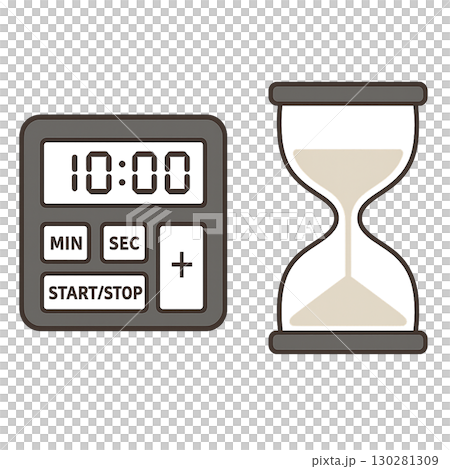 ストップウォッチと砂時計のシンプルイラスト(PNG切り抜き) ストップウォッチと砂時計のシンプルイラスト(PNG切り抜き) 130281309