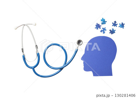 Stethoscope and puzzle show mental health links, isolated on white, PNG 130281406