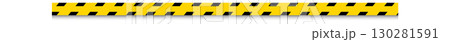 Chevron-patterned black and yellow caution tape. Ideal for hazard marking, construction zones, and safety signage. 130281591